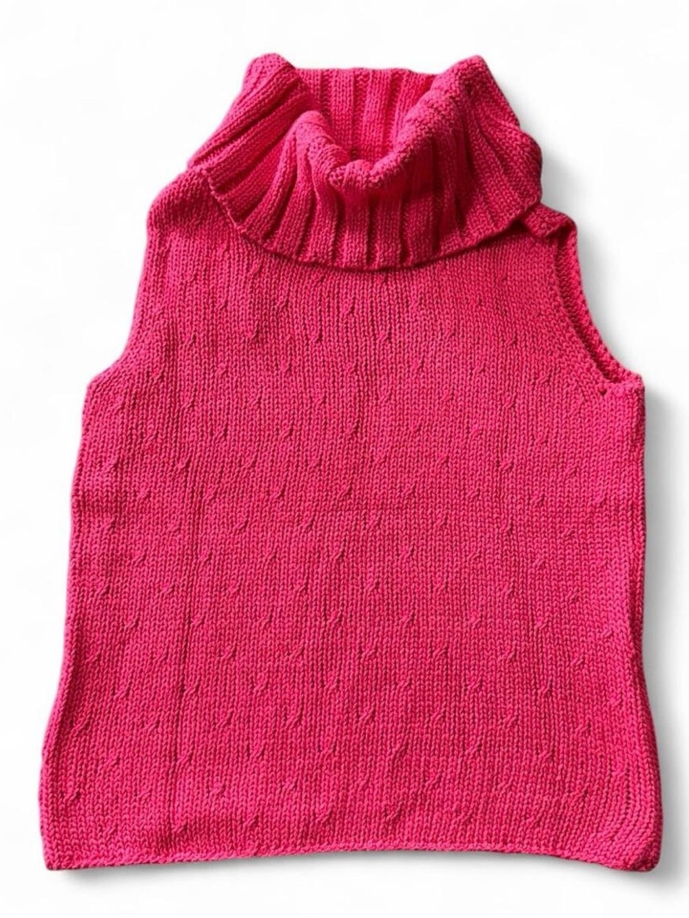 Vintage 90s Silk Blend Chunky Knit Turtleneck Sweater Vest Pink NWT Medium Silk